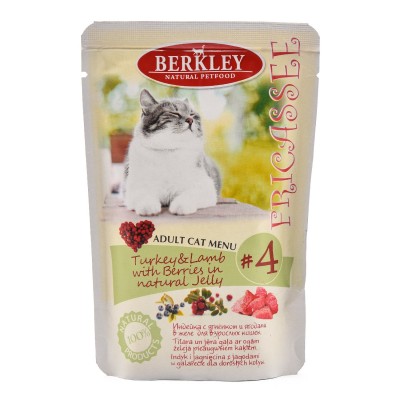 Berkley Fricassee паучи для взрослых кошек, кусочки индейки и ягнёнка с ягодами в желе (арт. 596070)