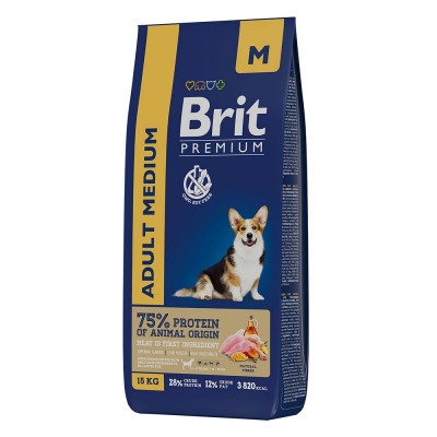 Brit Premium Adult M - корм для взрослых собак средних пород (10-25 кг), с курицей