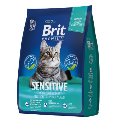 Brit Premium Cat Sensitive Lamb & Turkey - сухой корм для взрослых кошек с чувствительным пищеварением, с индейкой и ягненком