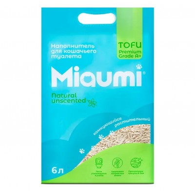 Miaumi Tofu Natural Unscented - комкующийся соевый наполнитель без запаха