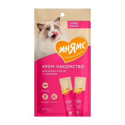 Мнямс Крем-лакомство для кошек, с тунцом Кацуо, 15 г*4 шт (арт. 703805)