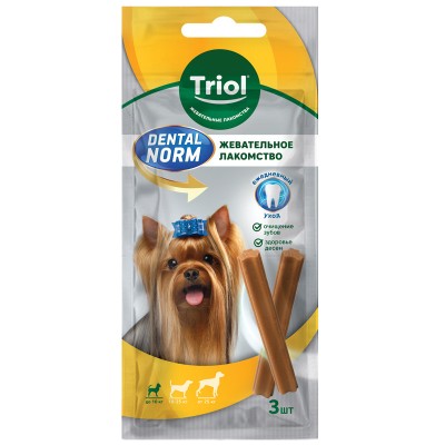 Triol Dental Norm Dog Mini Лакомство для собак мелких пород, палочки жевательные 45г (1 уп.3шт) (арт. 10161002)