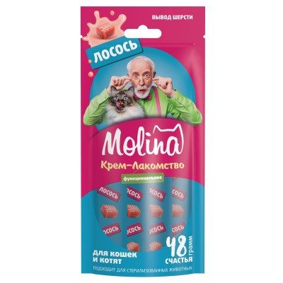 Molina Creamy Treats Cat AntiHairball Крем-лакомство для кошек, против комков шерсти в желудке, с лососем 48 г (арт. 74082)