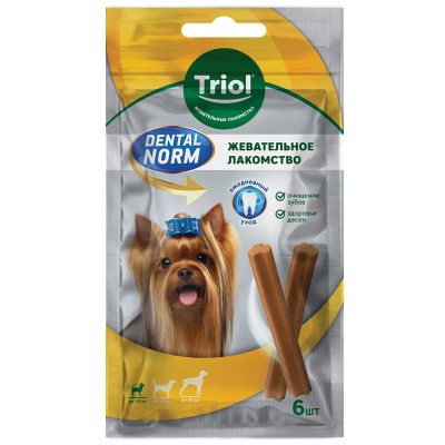 Triol Dental Norm Dog Mini  Лакомство для собак мелких пород, палочки жевательные 90г (1 уп.6шт.) (арт. 10161005)