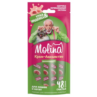 Molina Creamy Treats Cat Sterilised Крем-лакомство для стерилизованных кошек, здоровье мочевыводящих путей, утка и индейка (арт. 74129)