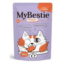 MyBestie Adult Cat Turkey Vegetables - мясные кусочки в соусе для кошек, индейка и овощи, 80 г
