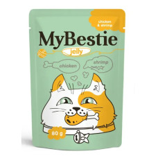 MyBestie Adult Cat Chicken Shrimp - мясные кусочки в желе для кошек, курица и креветки, 80 г