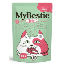 MyBestie Adult Cat Tuna Salmon - мясные кусочки в желе для кошек, тунец и лосось, 80 г