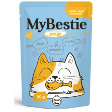 MyBestie Adult Cat Chicken Duck Pumpkin - суп с кусочками для кошек, курица, утка и тыква, 80 г