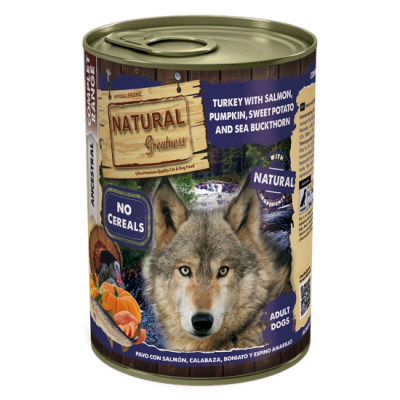 Natural Greatness Dog Turkey Salmon - влажный корм для взрослых собак, индейка с лососем и тыквой, 400 г