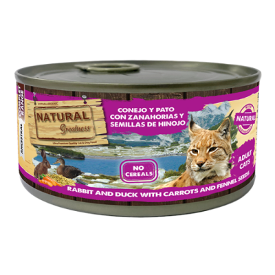 Natural Greatness Cat Rabbit Duck - влажный корм для взрослых кошек, кролик и утка с морковью и семенами фенхеля, 185 г