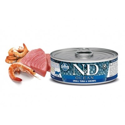 Farmina N&D Grain Free Ocean  Tuna & Shrimp - влажный корм для взрослых кошек (тунец, креветки), 80 г