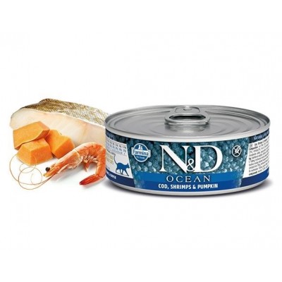 Farmina N&D Grain Free Ocean Cod, Shrimp & Pumpkin - влажный корм для взрослых кошек (треска, креветки, тыква), 80 г