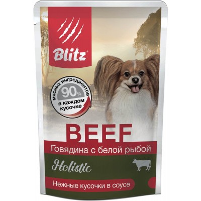 Blitz Holistic Beef & White Fish Adult Small Breeds - влажный корм для взрослых собак мелких пород с говядиной и белой рыбой, 85 г