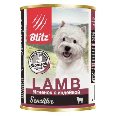 Blitz Sensitive Lamb & Turkey - влажный корм для собак всех пород и возрастов, ягненок с индейкой