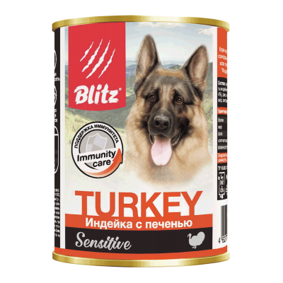 Blitz Sensitive Turkey & Liver - влажный корм для собак всех пород и возрастов, индейка с печенью