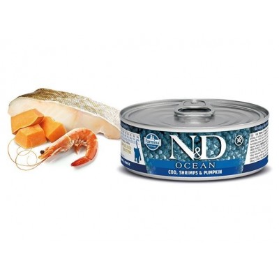 Farmina N&D Grain Free Ocean Cod, Shrimp & Pumpkin Kitten - влажный корм для котят (треска, креветки, тыква), 80 г