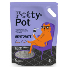 Potty-Pot - наполнитель комкующийся бентонитовый для кошек, детская пудра и уголь