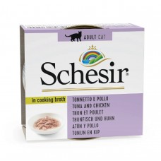 Schesir Cat Tuna Chicken - консервы для взрослых кошек и котов, тунец и курица в бульоне, 70г (арт. C524)