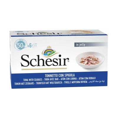 Schesir Cat Tuna&Seabass Jelly - консервы для взрослых кошек, тунец в желе, мультиупаковка 6штХ50гр. (арт. C115)