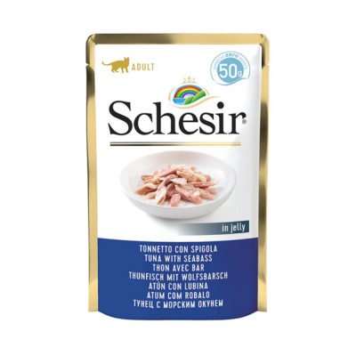 Schesir Cat Jelly Tuna Seabass - влажный корм для взрослых кошек, тунец с морским окунем, желе (арт. 3201)