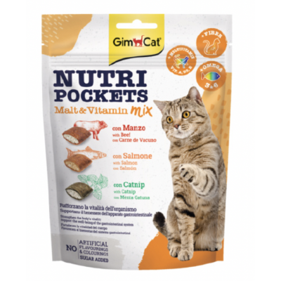 GimCat Лакомство для кошек Nutri Pockets Malt-Vitamin Mix (говядина, рыба, кошачья мята) 150гр (арт.927657)