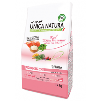 Unica Natura Maxi salmon, rice - корм для взрослых собак крупных пород, семга, рис, горох