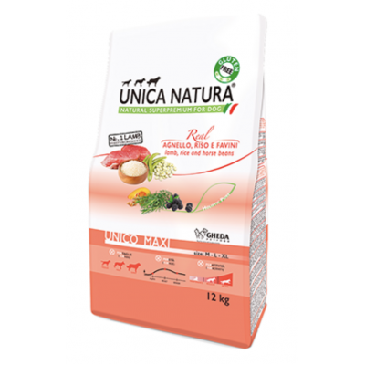 Unica Natura Maxi lamb, rice - корм для взрослых собак крупных пород, ягненок, рис, бобы