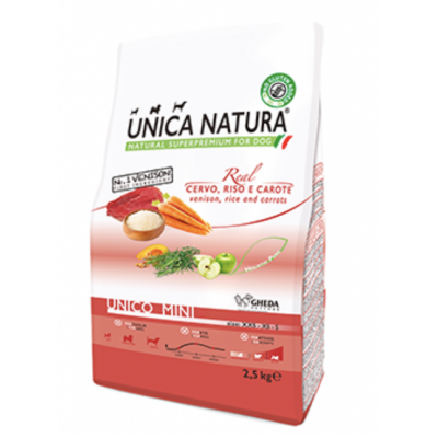 Unica Natura Mini venison, rice - корм для взрослых собак мелких пород, оленина, рис, морковь