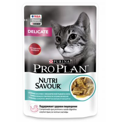 Pro Plan Delicate - влажный корм котов с чувств. пищеварением, океаническая рыба в соусе, 85 гр
