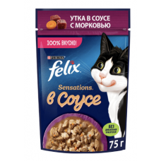 Felix Sensations - паучи для кошек с уткой в соусе с морковью, 75 гр.
