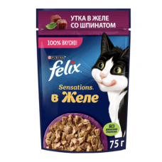 Felix "Sensations" - влажный корм для кошек кусочки в желе с уткой со шпинатом, 75 гр.