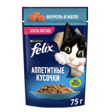 Felix "Аппетитные кусочки" - влажный корм для кошек с форелью в желе (75 гр.) 