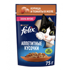 Felix влажный корм для кошек "Аппетитные кусочки с курицей и томатами в желе" 26 шт. (75 г)