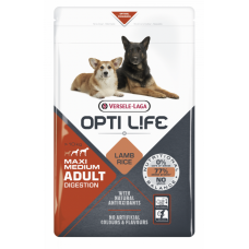 OPTI LIFE ADULT DIGESTION MEDIUM MAXI - сухой корм для собак средних и крупных пород с чувствительным пищеварением, ягненок и рис (арт. 431133)