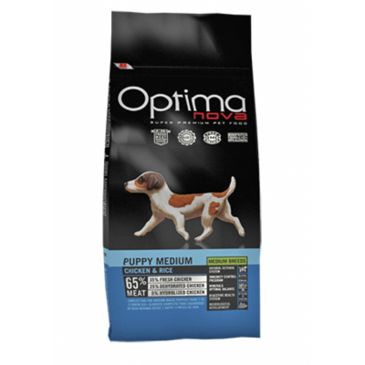 OptimaNova Puppy Medium Chicken & Rice - сухой корм для щенков средних пород от 2 до 12 месяцев, с курицей и рисом