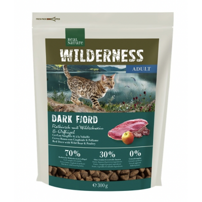 Real Nature Wilderness Dark Fiord Adult Cat - беззерновой корм для взрослых кошек и котов, с оленем, кабаном и фруктами