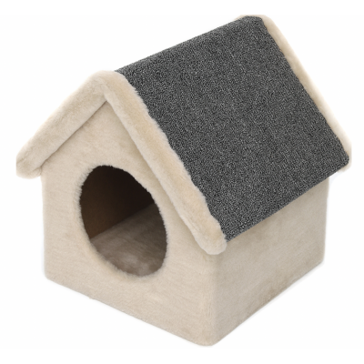 Когтеточка "Домик-будка" из меха и ковролина (выс. 38 см, шир. 31 см, гл. 31 см) Cat House (арт. CH33)