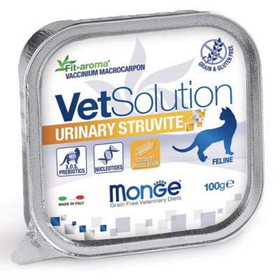 Monge VetSolution Cat Urinary Struvite - лечебный влажный корм для профилактики и лечения мочекаменной болезни струвитного типа у кошек, 100 г