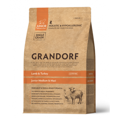 Grandorf  Junior Medium Maxi Lamb Turkey - гипоаллергенный сухой корм для юниоров средних и крупных пород, с ягненком и индейкой