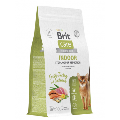Brit Care Cat Indoor Stool Odour Reduction - сухой корм для взрослых кошек домашнего содержания, с индейкой и лососем