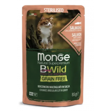 Monge BWild Sterilized Cat Salmon - влажный корм для стерилизованных кошек и котов, лосось, креветки и овощи 85 гр 