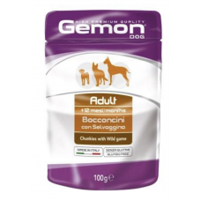 Gemon Pouch Dog Adult Wild Games - влажный корм для взрослых собак всех пород, с кусочками дичи 100 гр