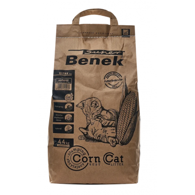 Super Benek Corn Cat Ultra Natural наполнитель для кошачьего туалета, кукурузный комкующийся, натуральный