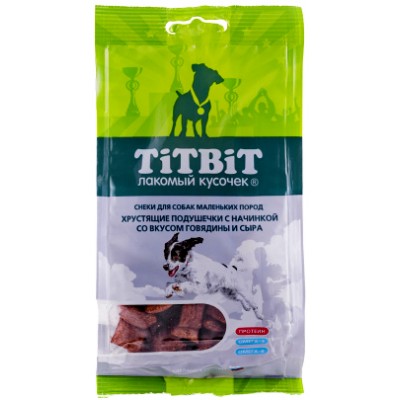 TitBit Хрустящие подушечки с начинкой со вкусом говядины и сыра для маленьких пород, 95 г. (арт. 012819)