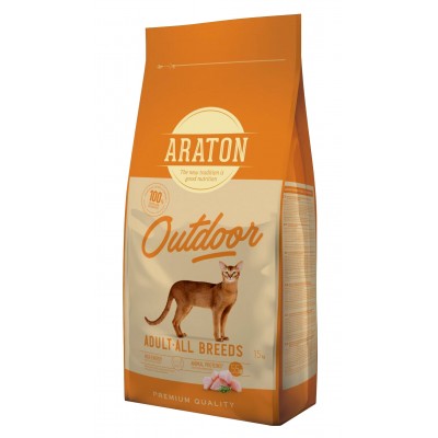 Araton Cat Outdoor - сухой корм для гуляющих кошек на улице, с курицей и индейкой