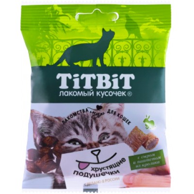 TitBit Хрустящие подушечки с сыром и паштетом из кролика для кошек, 30 г. (арт. 013922)