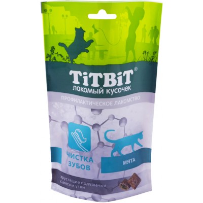 TitBit Хрустящие подушечки для кошек с мясом утки для чистки зубов, 60 г. (арт. 015407)