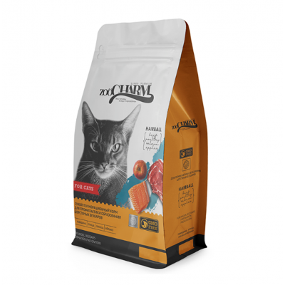 ZooCharm Adult Cat Hairball - сухой корм для кошек для выведения шерсти, говядина, лосось 