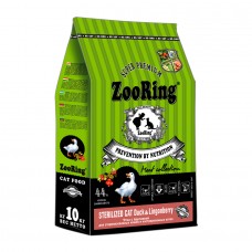 ZooRing Cat Sterilised Duck Lingonberry - сухой корм для стерилизованных кошек и кастрированных котов всех пород, утка с брусникой